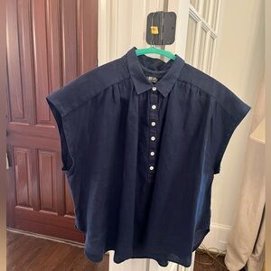 J. Crew Dark Blue Linen Blouse